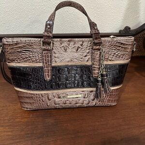 Brahmin Brown and Black Crocodile-Embossed Tote